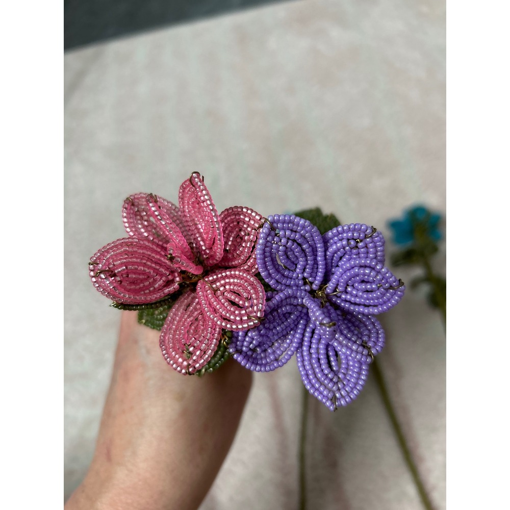 Beaded Flower Bouquet Multicolor 6 Stems 11" Home Decor Cottagecore Art Spring - Picture 7 of 10